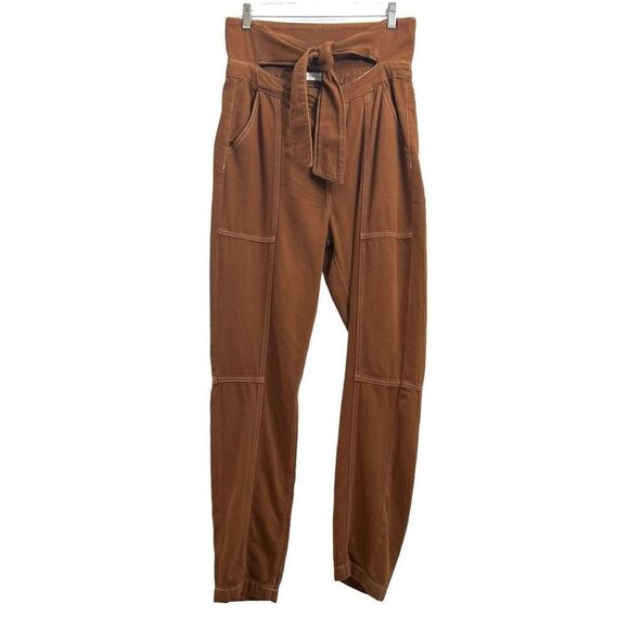 Jonathan Simkhai Women's Toffee Brown Tie Waist Denim Cargo Henley Pants Size 29 - Picture 2 of 9